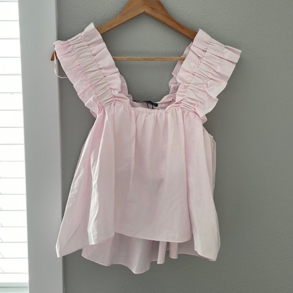 Zara Pink Ruffled Poplin Top